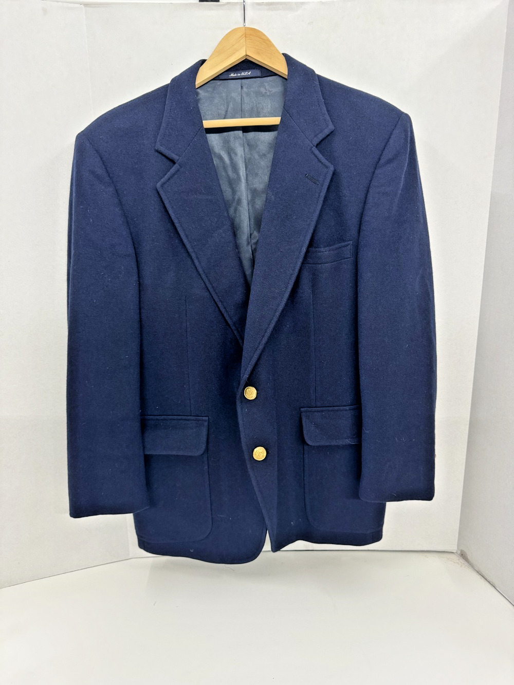 VINTAGE STANLEY BLACKER MENS NAVY BLUE GOLD BUTTON SPORT COAT BLAZER: 43R